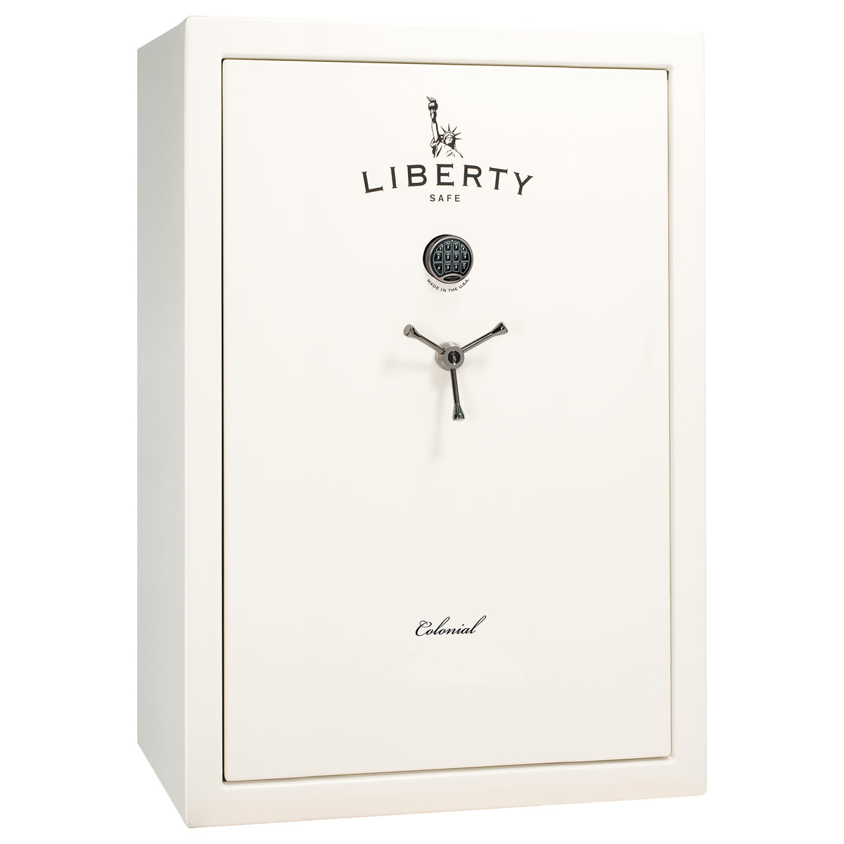 Colonial 35 | Pro Flex Interior | Level 4 Security | 75 Minute Fire Protection | Dimensions: 60.5&quot;(H) x 42&quot;(W) x 22&quot;(D) | Up to 45 Long Guns | White Gloss Black Chrome | Electronic Lock - Closed