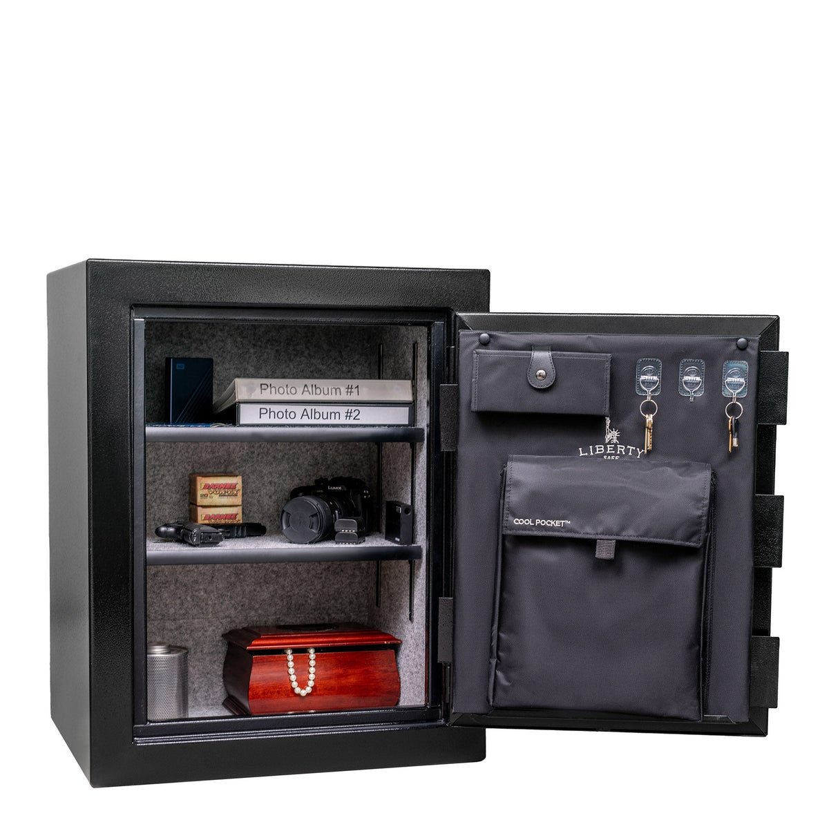 Home Series | 08 | Level 1 Security | 60 Minute Fire Protection | Dimensions: 30&quot;(H) x 24.5&quot;(W) x 20&quot;(D) | Textured Black - Open Door